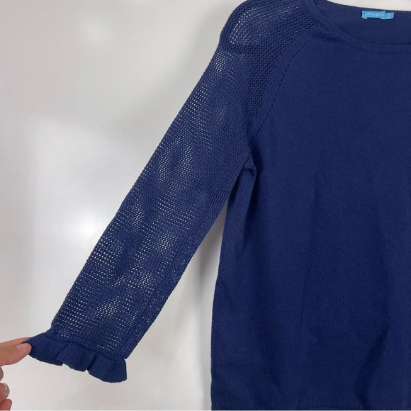 J. McLaughlin Navy Blue Cotton Sweater Ruffle Trim Sleeves Size XS - Picture 5 of 7